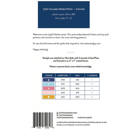 Back of Cozy Village Cross Stitch Pattern