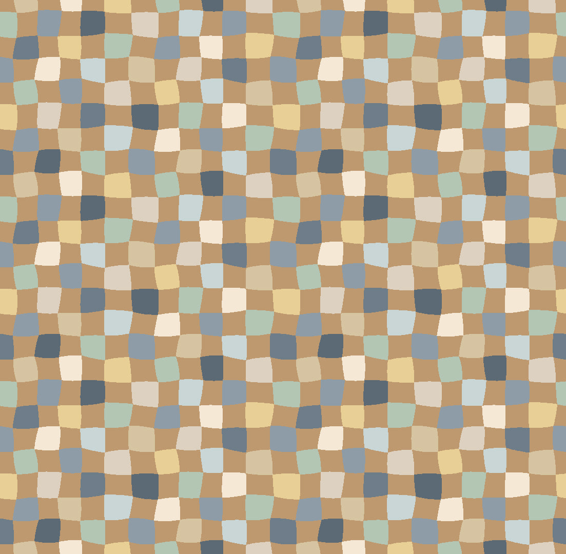 Pattern of small squares in various colors on a brown background