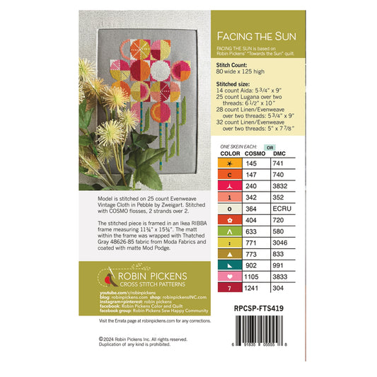 Back of Facing the Sun Cross Stitch Pattern