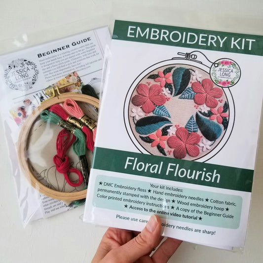Floral Flourish Embroidery Kit in package