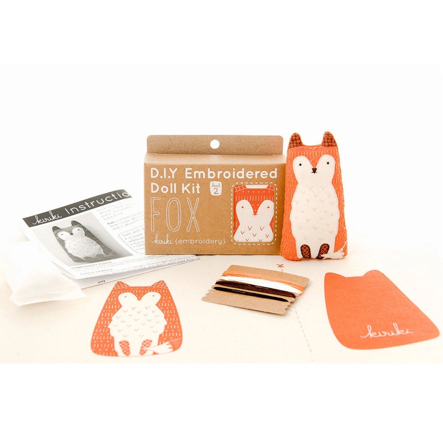 Package contents for DIY Embroidered Doll Kit, Fox