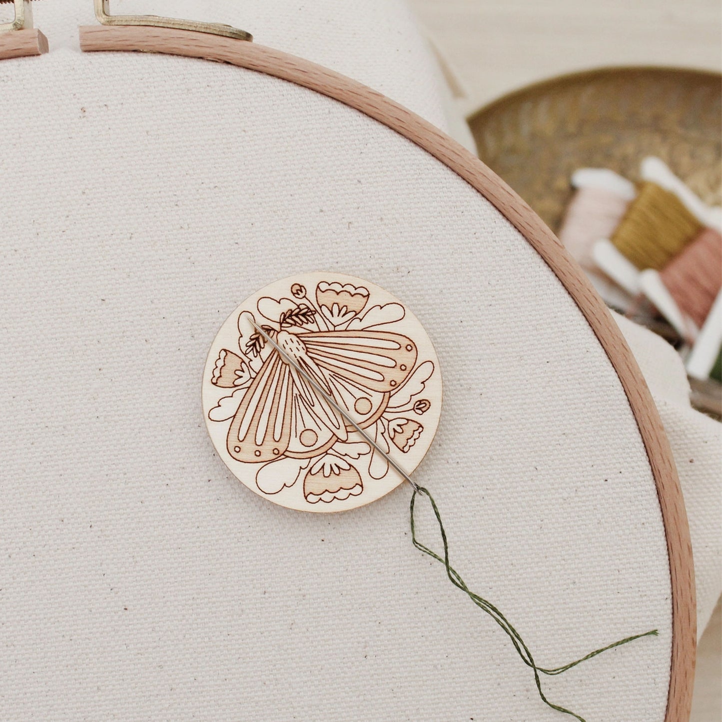 Magnetic Wooden Needle Minder w/ Moth Engraving, by oh, little wren