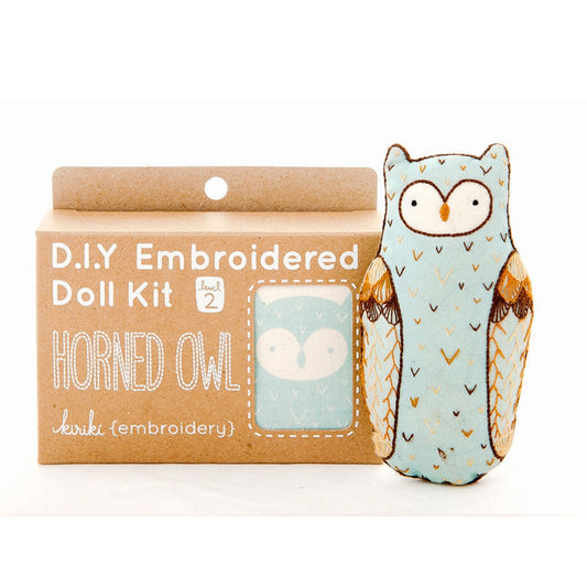 Horned Owl Embroidered Doll Kit in package