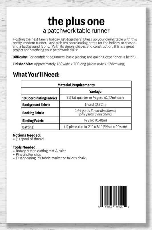 Back of Plus One Table Runner Pattern