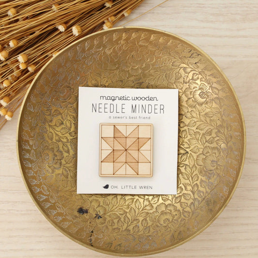 Magnetic Wooden Needle Minder with Quilt Block engraving