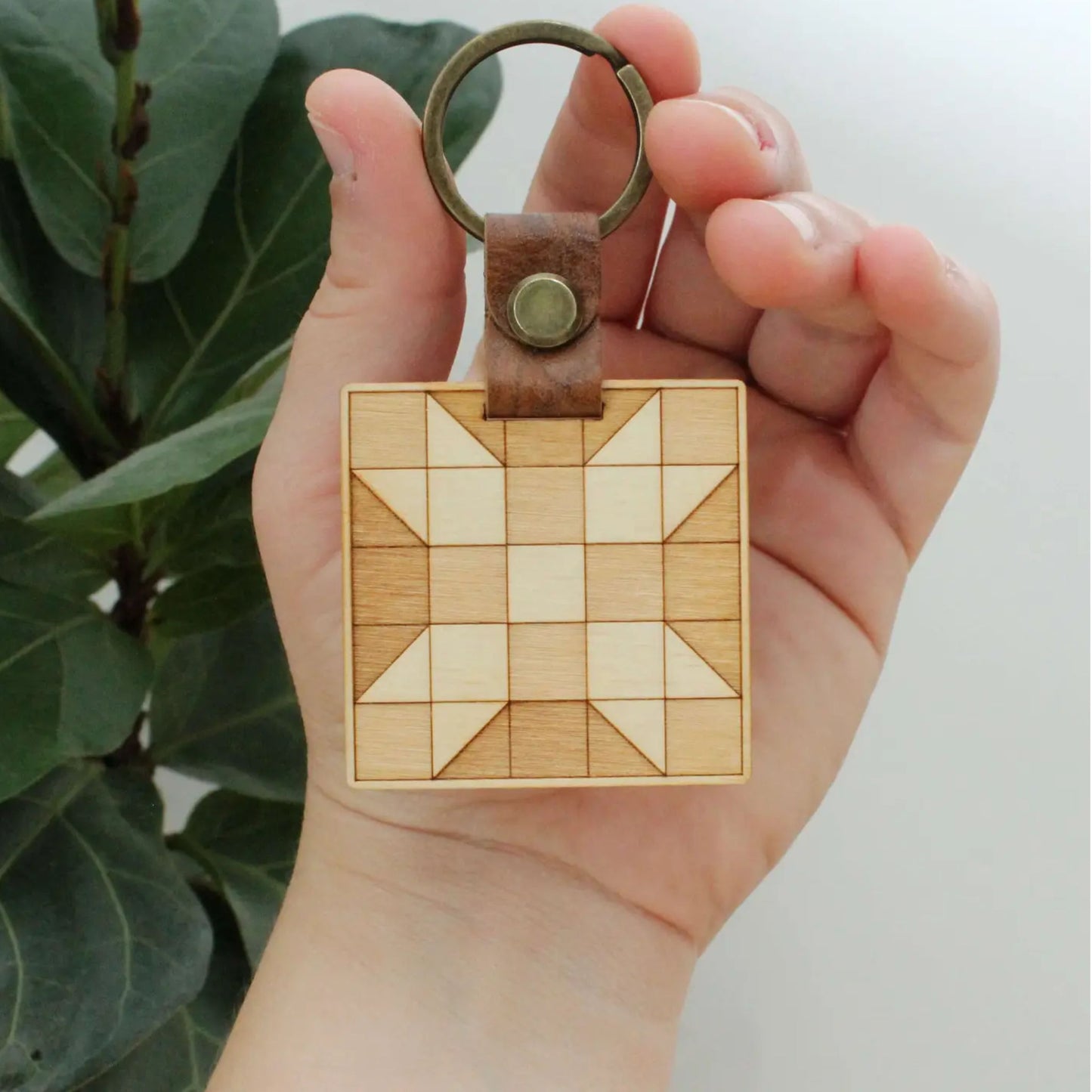 Five Patch Star Quilt Block Wood Engraved Keychain by oh, little wren