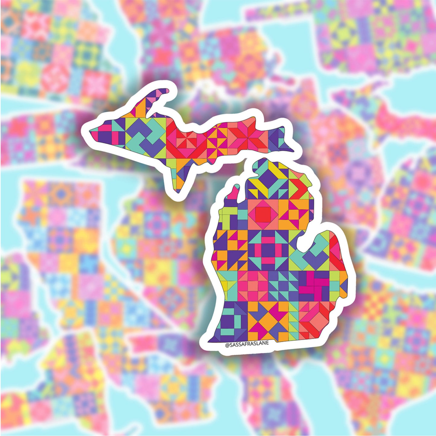 Quilted Michigan Sticker from Sassafras Lane Designs