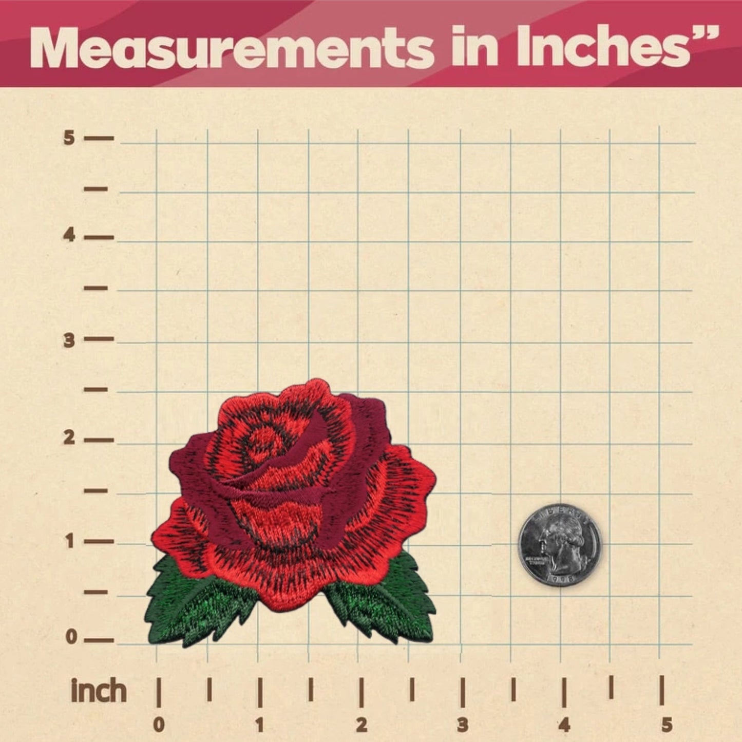 Red Rose Iron On Patch Size
