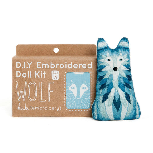 Wolf Embroidered Doll Kit in package