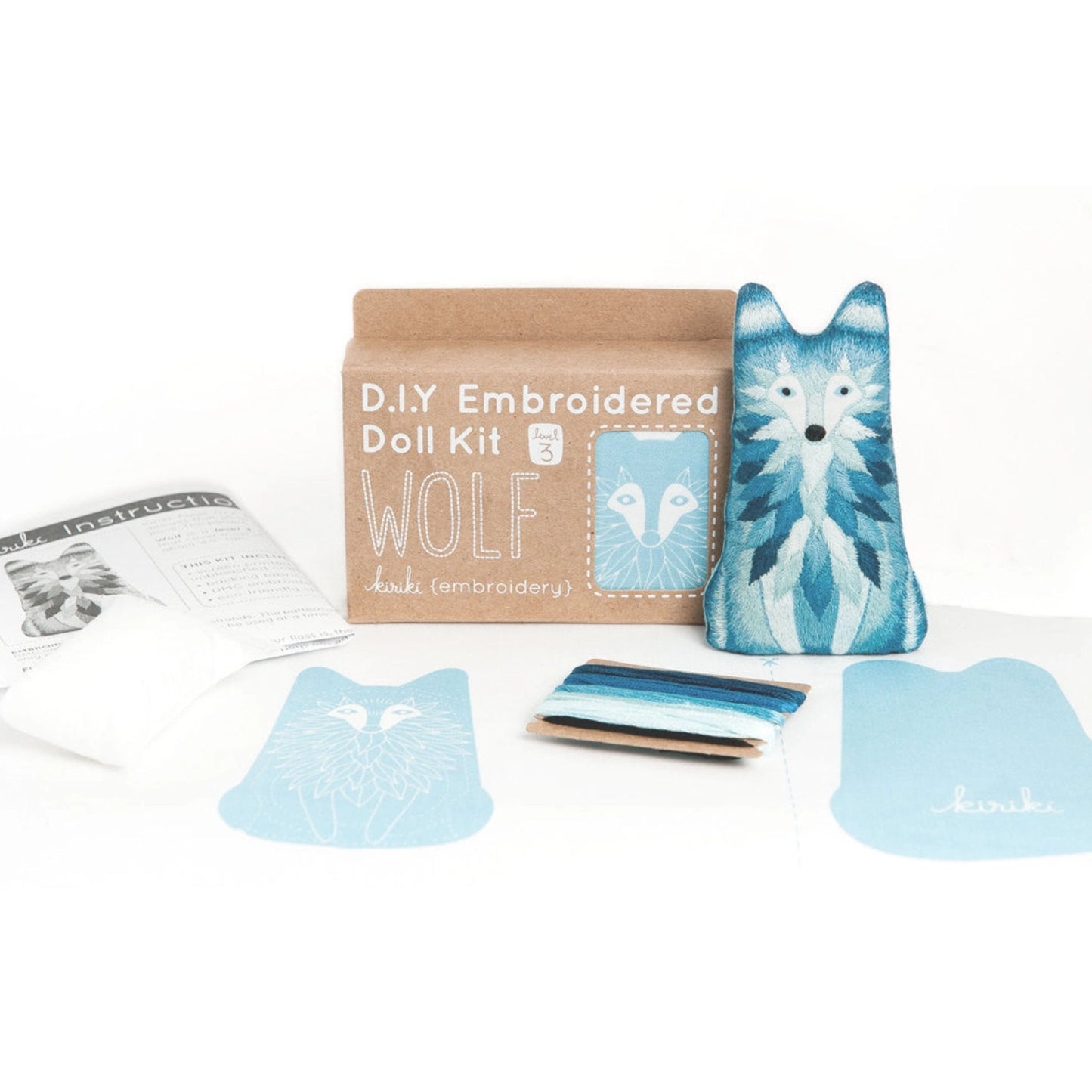 Wolf Embroidered Doll Kit with package and contents