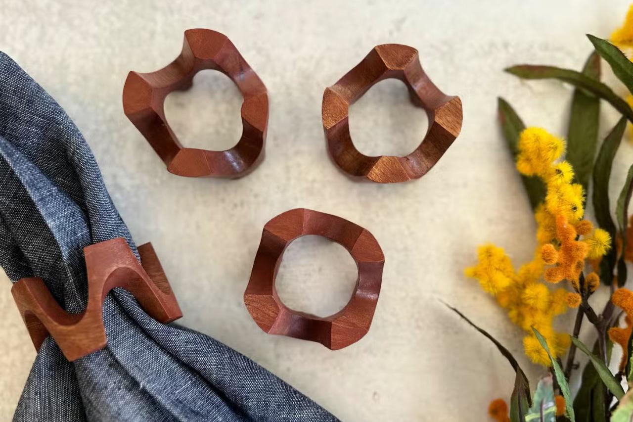 Zigzag Wooden Napkin Rings from top view