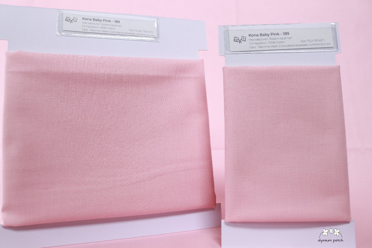 Kona Solids Baby Pink precut fat quarter and half yard fabric wrapped on fabric winders