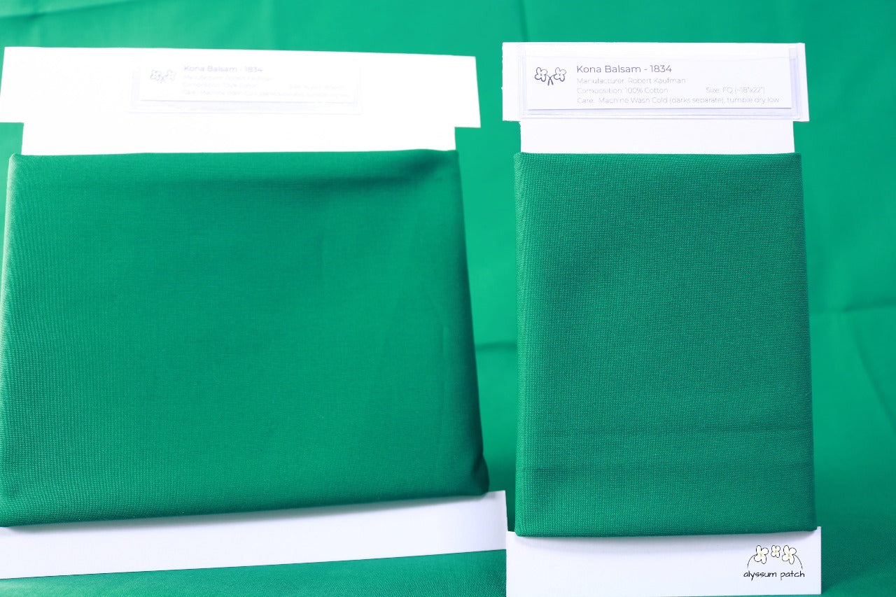 Kona Solids Balsam precut fat quarter and half yard fabric wrapped on fabric winders