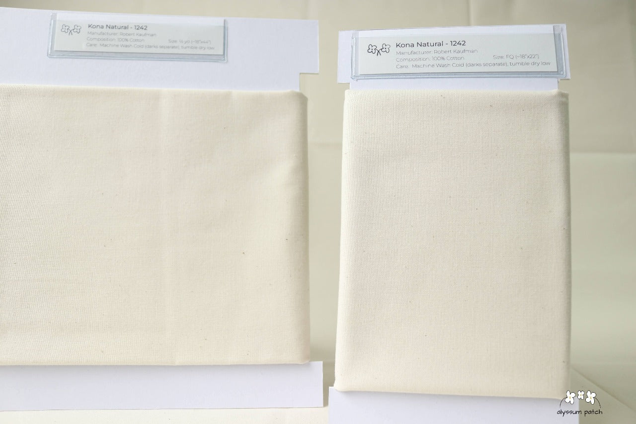 Kona Solids Natural precut fat quarter and half yard fabric wrapped on fabric winders