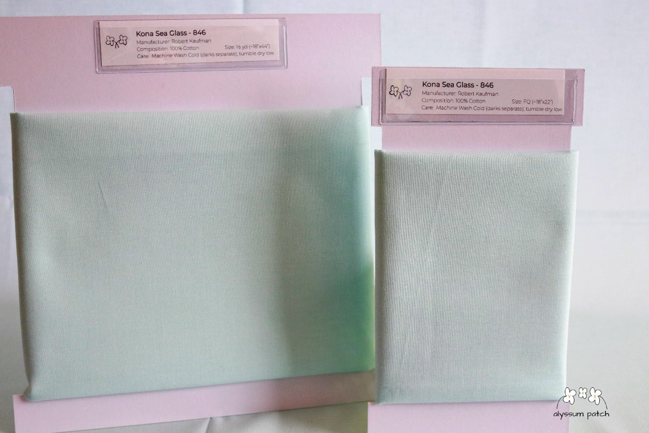 Kona Solids Sea Glass precut fat quarter and half yard fabric wrapped on fabric winders