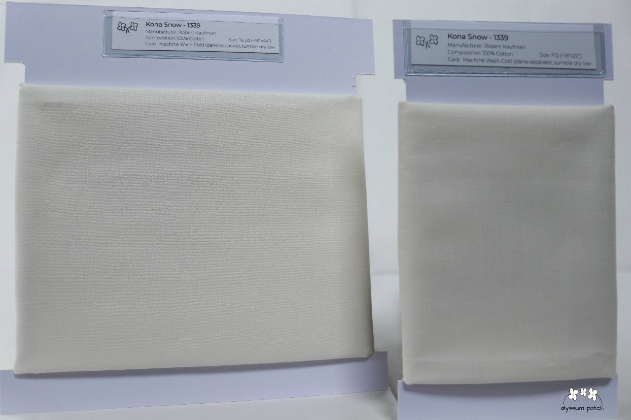 Kona Solids Snow precut fat quarter and half yard fabric wrapped on fabric winders