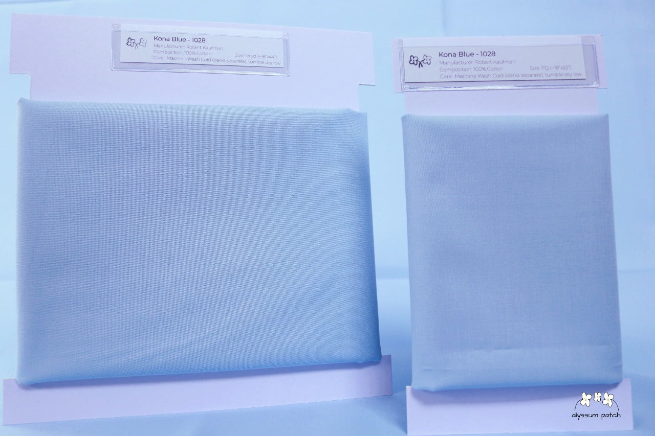 Kona Solids Blue precut fat quarter and half yard fabric wrapped on fabric winders