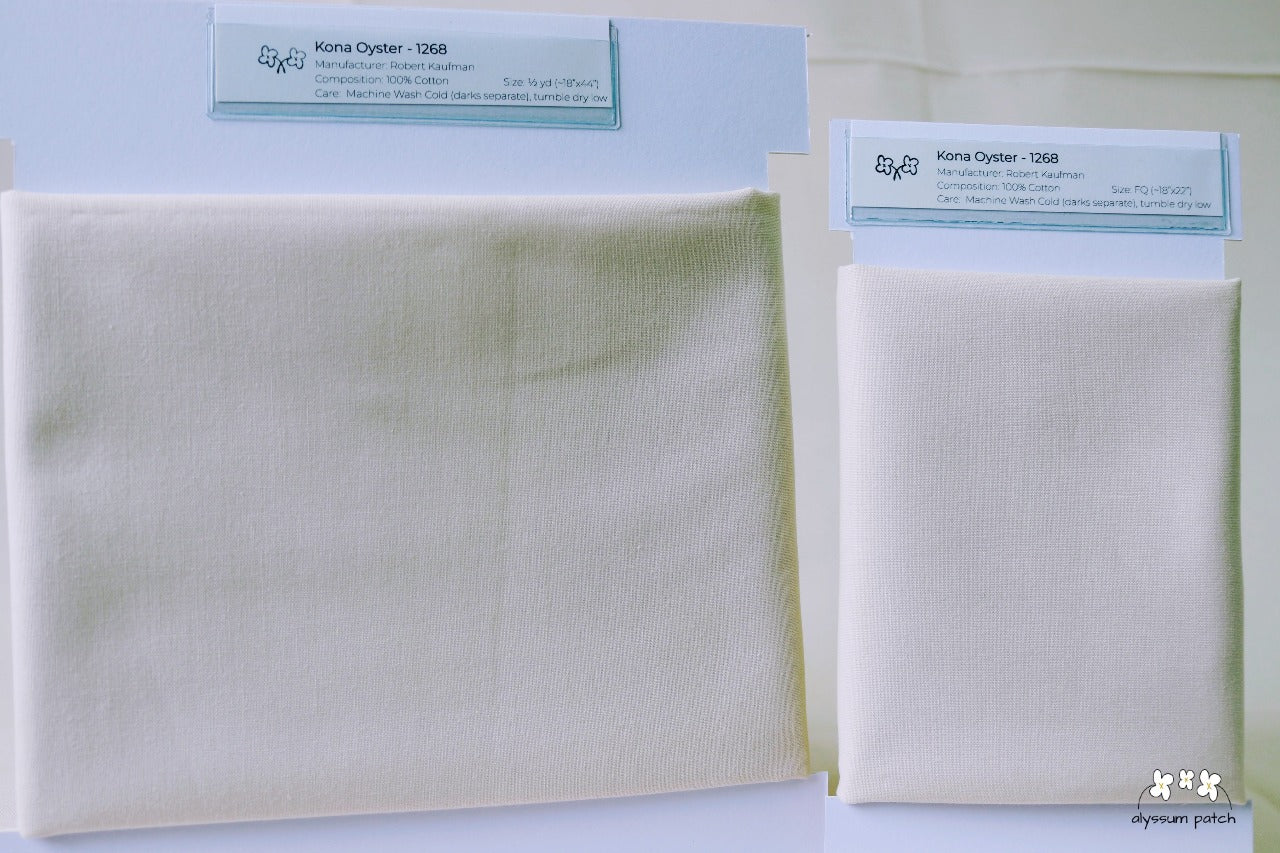 Kona Solids Oyster precut fat quarter and half yard fabric wrapped on fabric winders