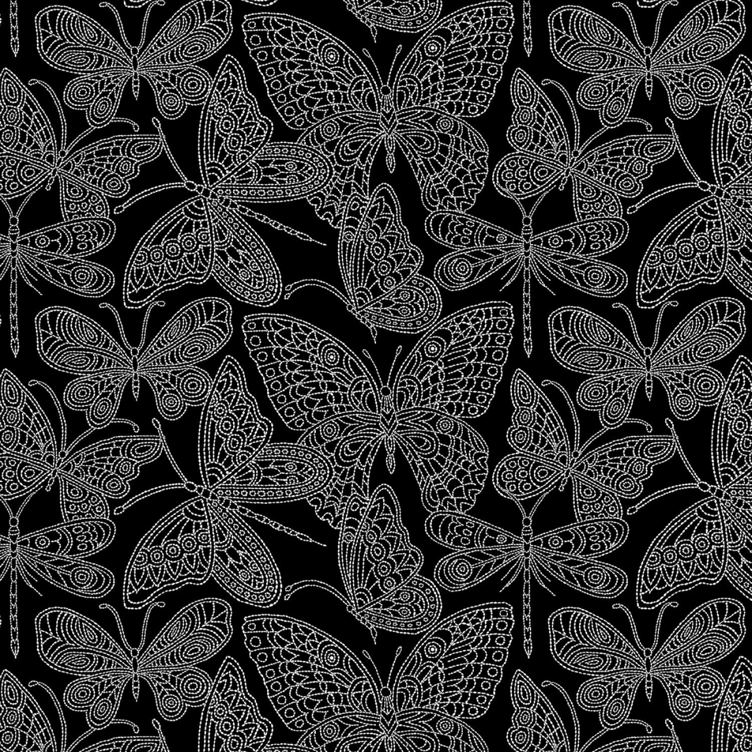 Black Butterflies N Stitch by Benartex