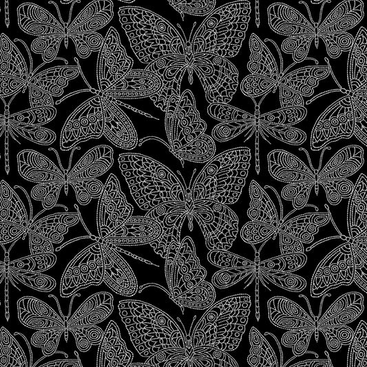Black Butterflies N Stitch by Benartex