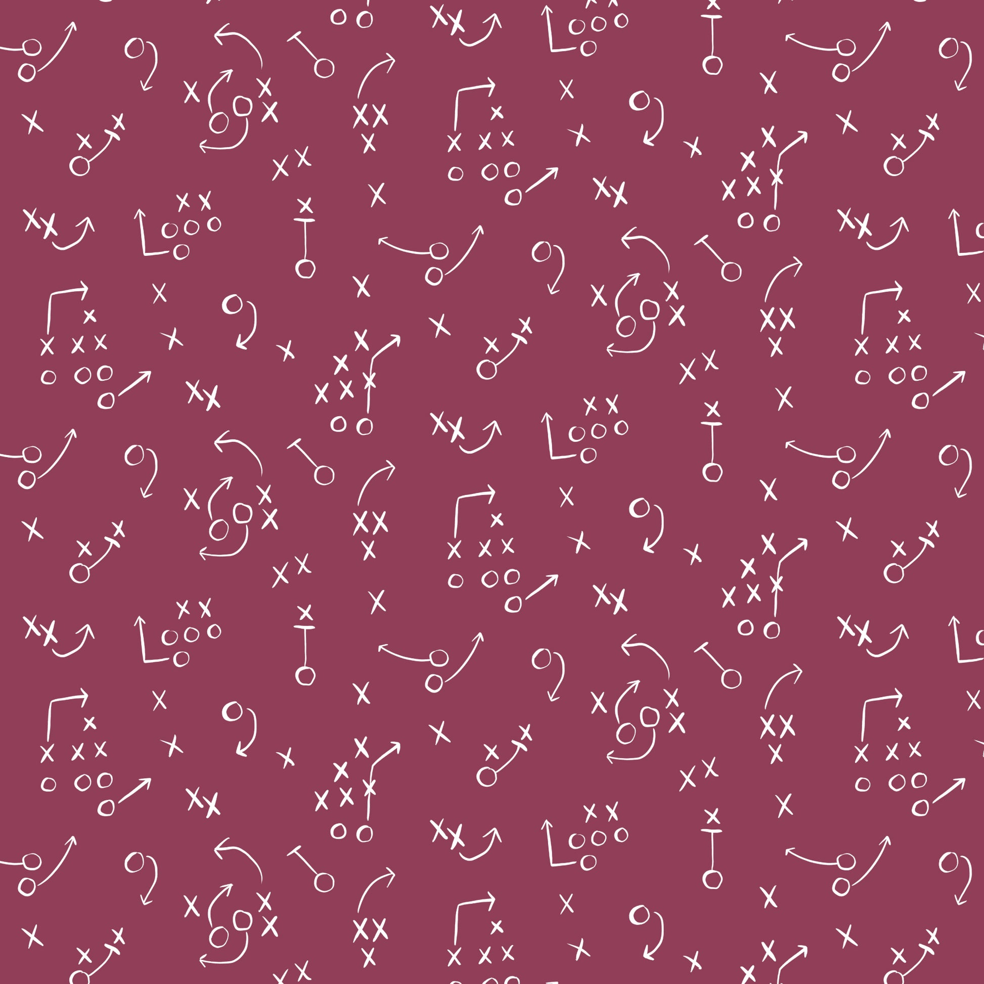 White football play diagrams on a red background