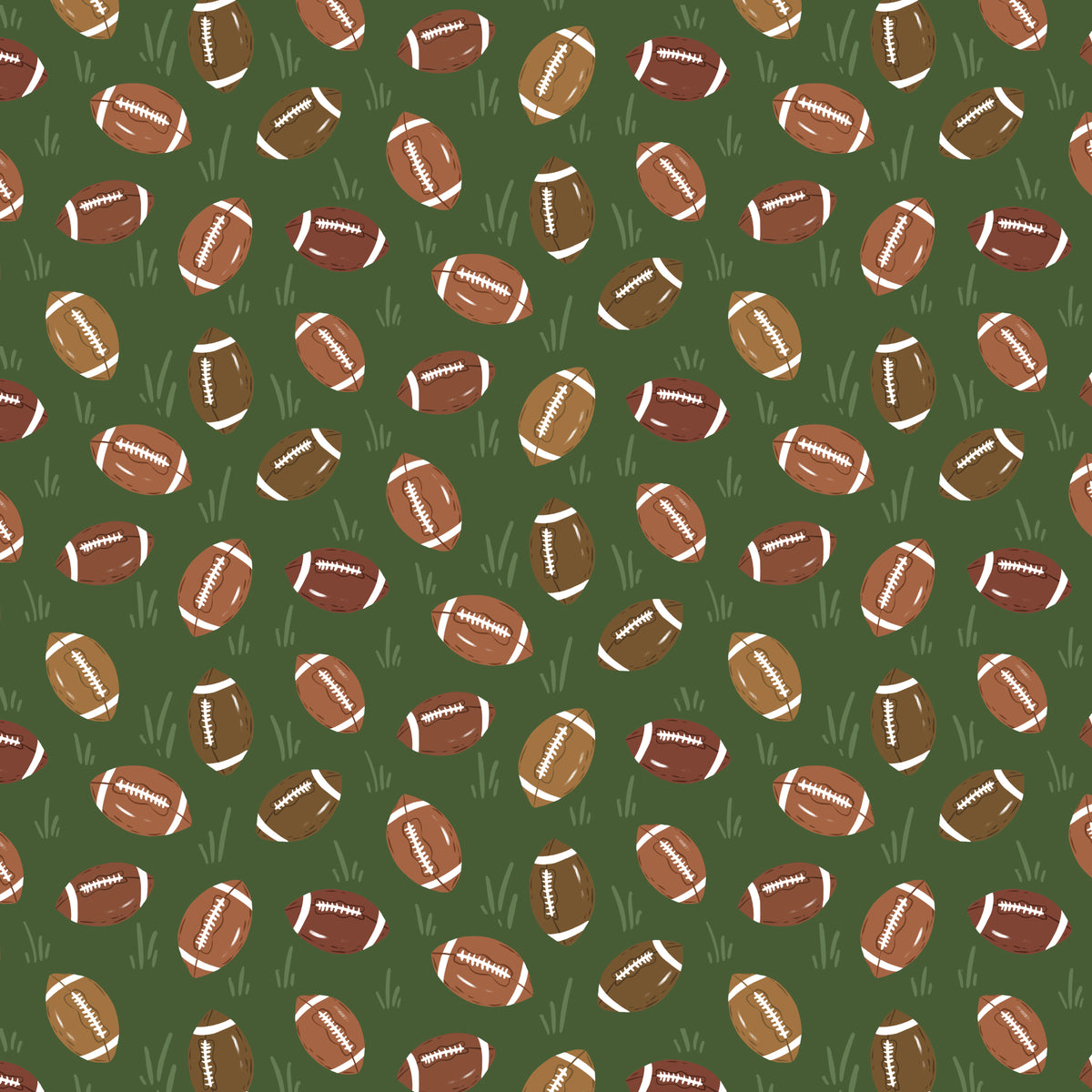 Pattern of footballs on a green background