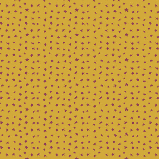 Plum Stars scattered on a golden yellow background