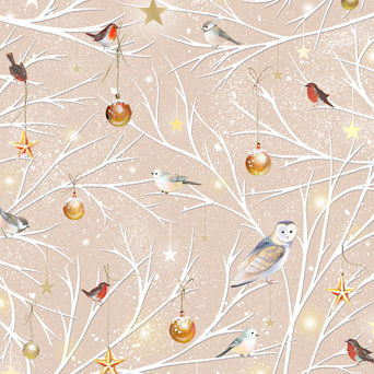 Birds and Ornaments on Branches, Taupe