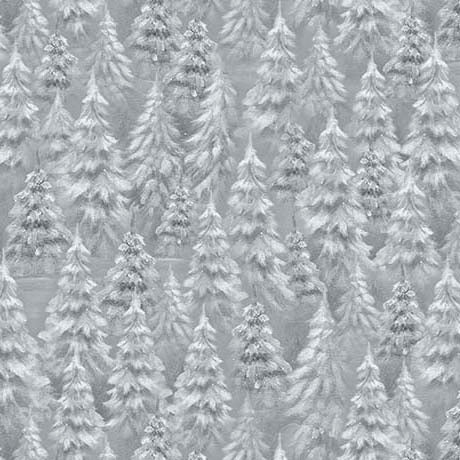 Snowy Trees Flannel in Gray