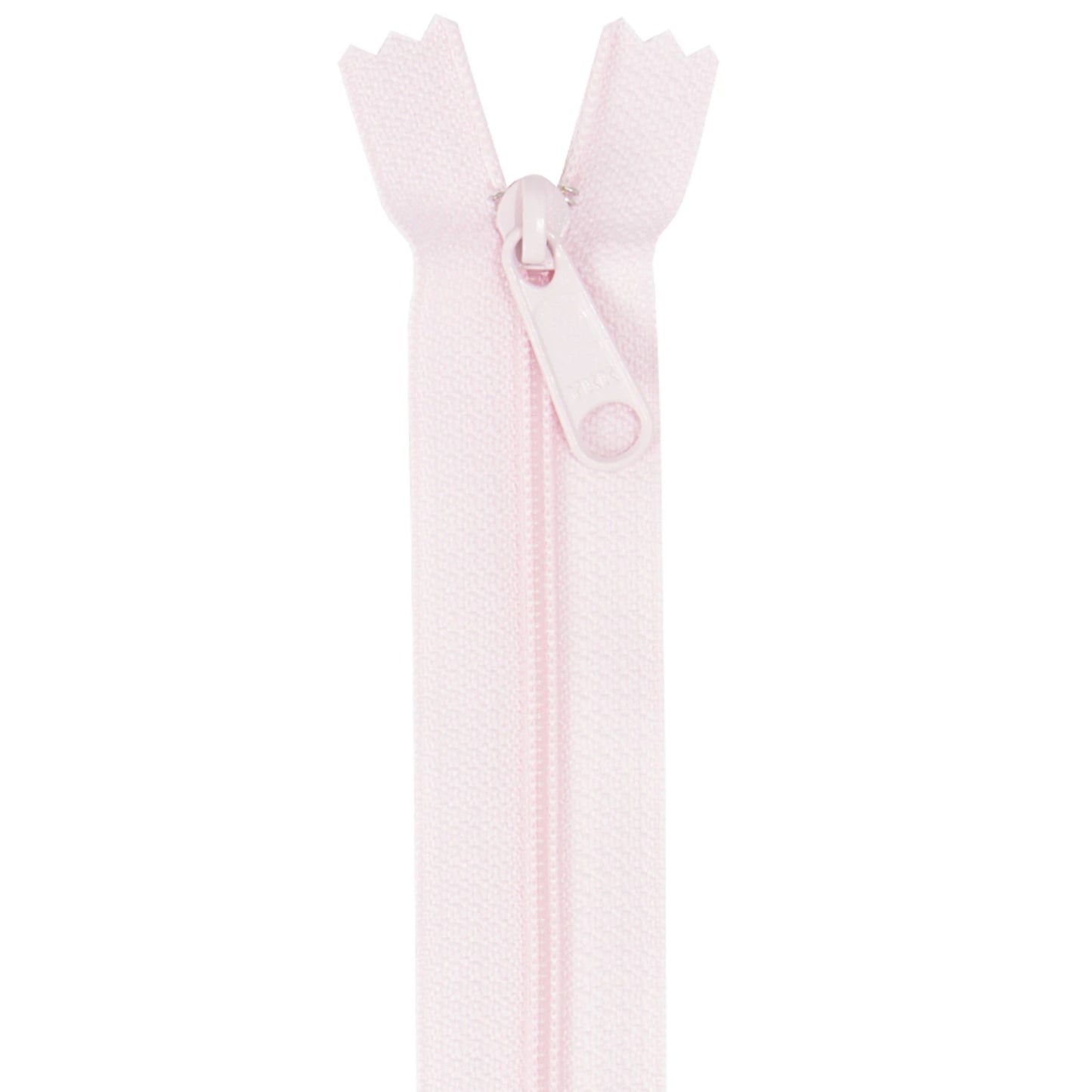 Pale pink zipper on a white background