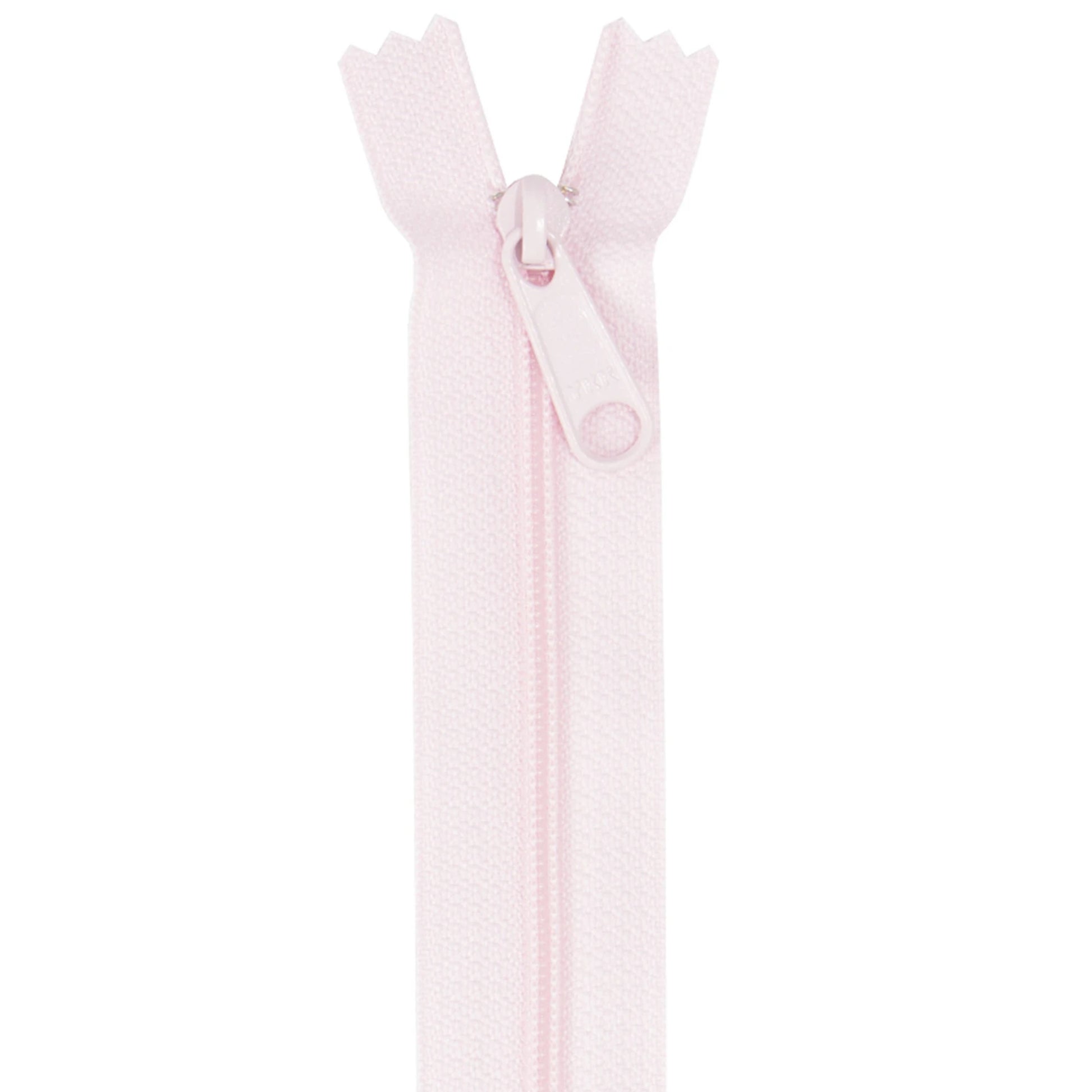 Pale pink zipper on a white background