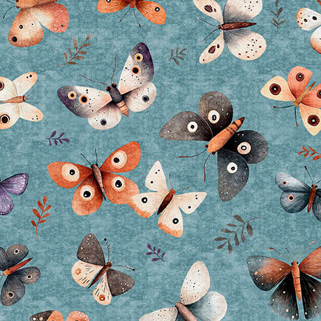 Pattern of butterflies on a blue background