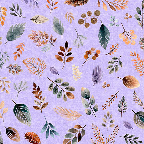 Pattern of leaves and branches on a purple background