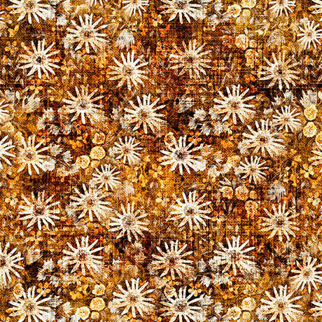 Pattern of white flowers on a textured brown background