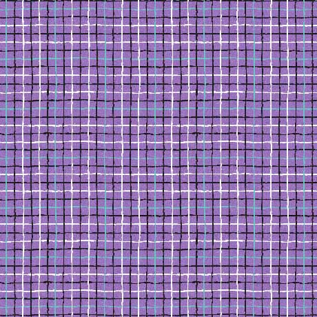 A repeating plaid pattern in lavender purple, black, white, and light blue, filling the entire frame.