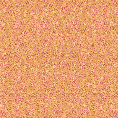 A close-up of a textured fabric or material swatch with a dense speckled pattern in warm yellow, orange, pink, and beige tones.