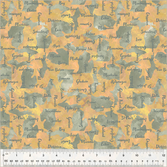 Michigan Counties, Sand, from Windham Fabrics as part of the 2025 Michigan Shop Hop Collection