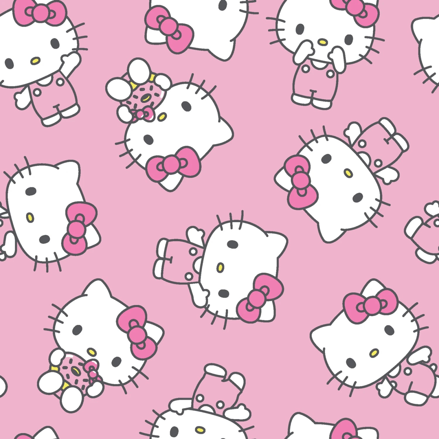 Pattern of Hello Kitty characters on a pink background