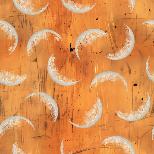 Pattern of crescent moons on a textured orange background