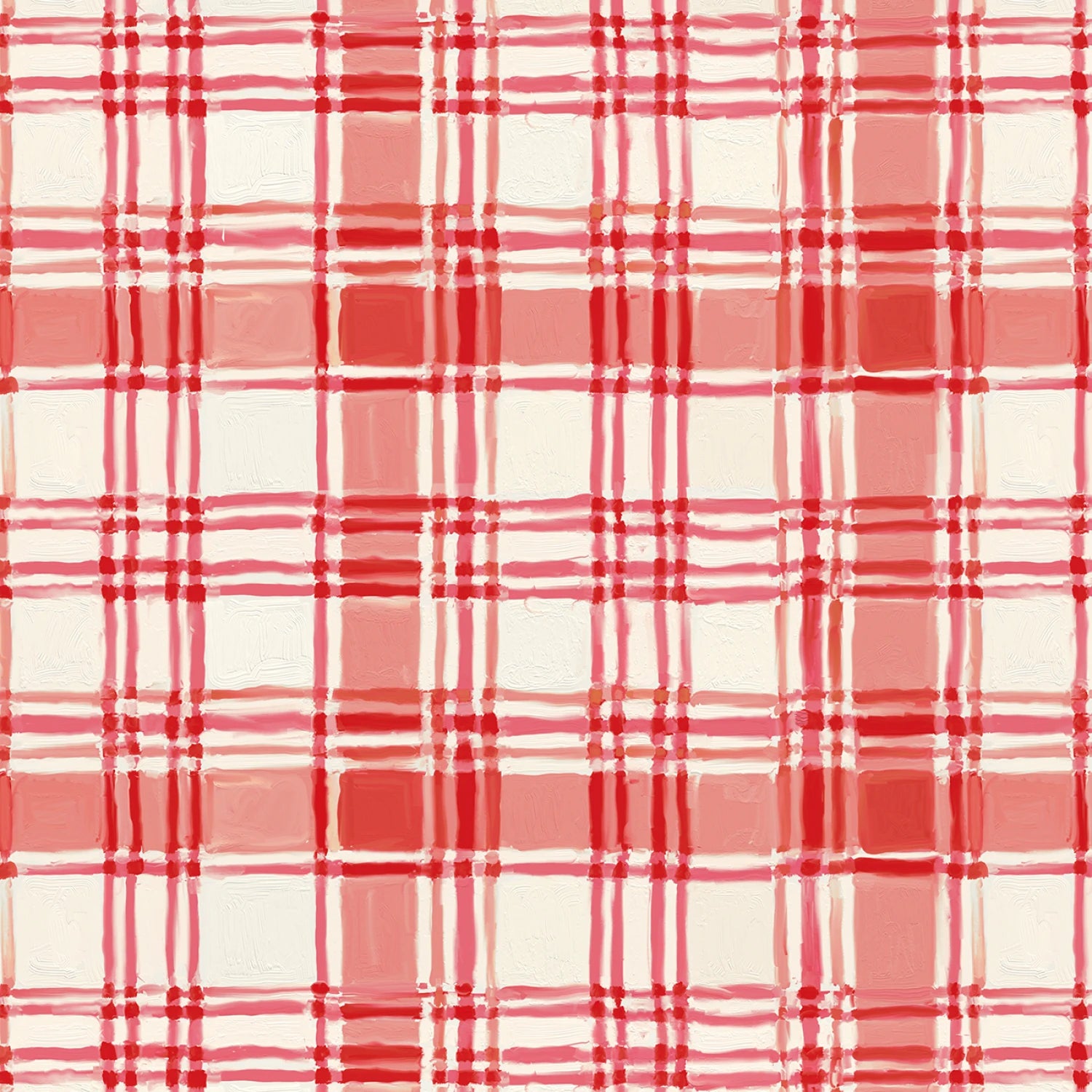 Red and white plaid pattern with watercolor texture, filling the entire frame.
