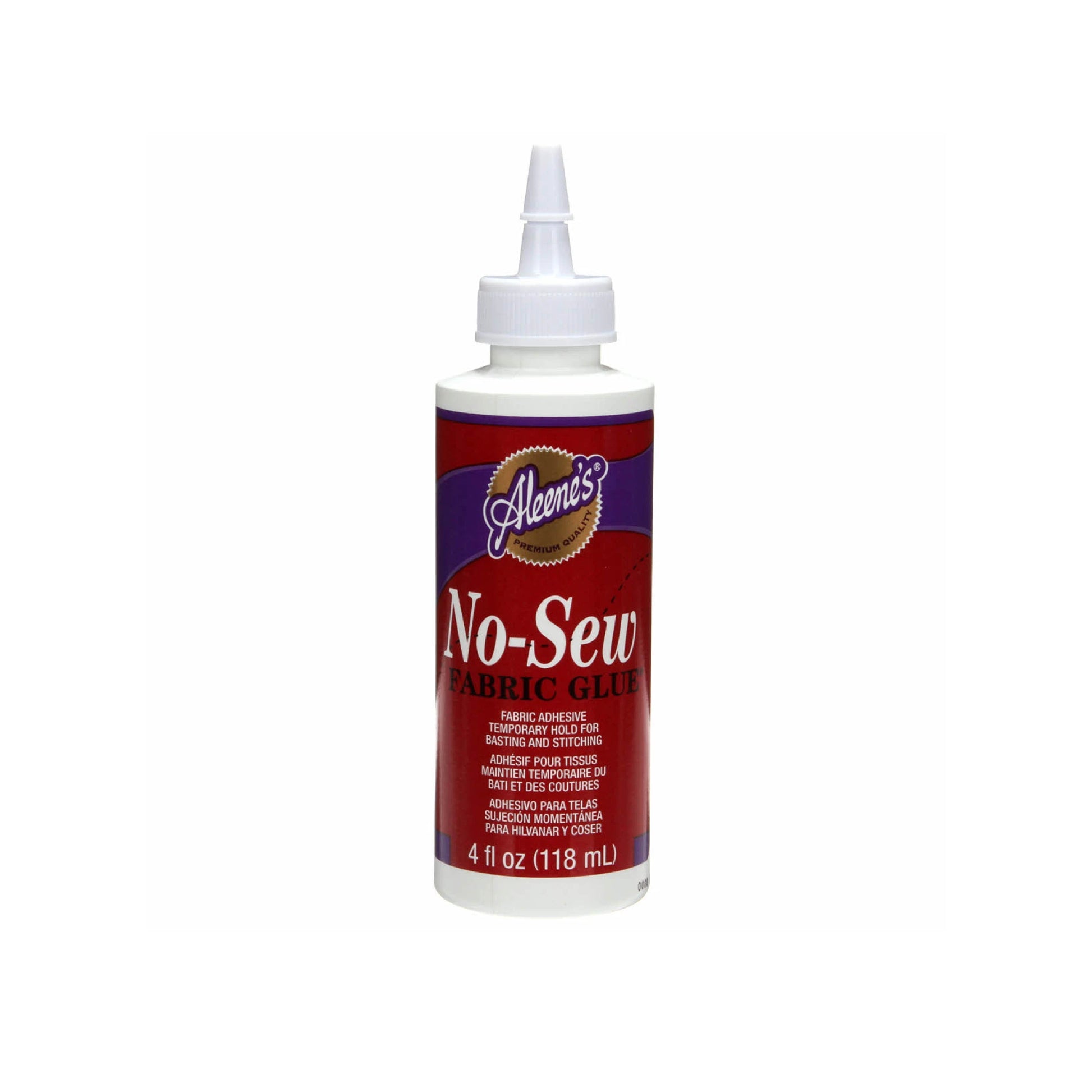 Bottle of Aleene's No-Sew Fabric Glue on a white background