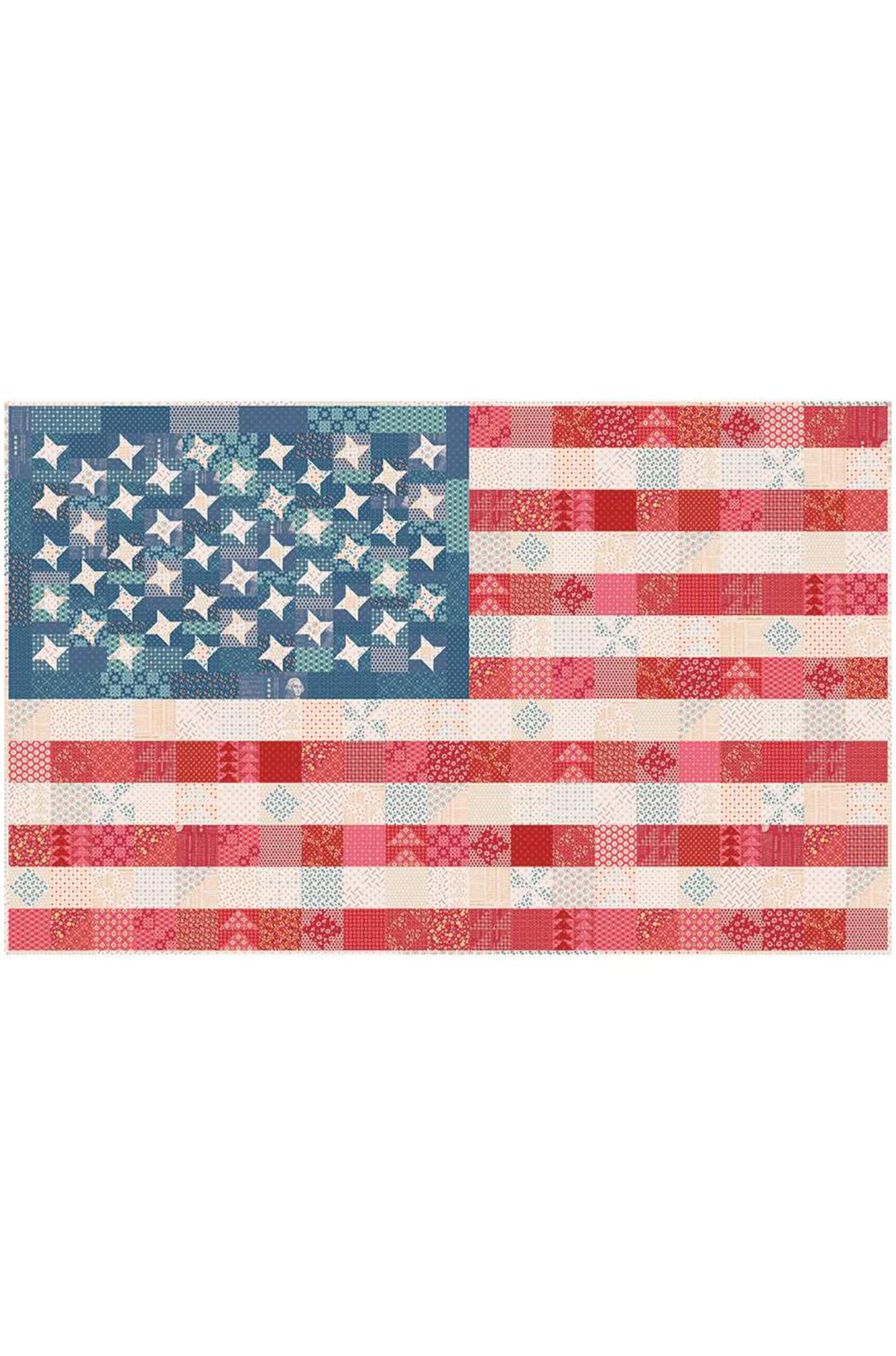 American flag design with a patchwork pattern on a white background