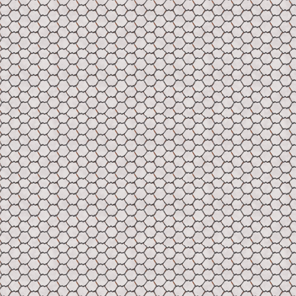 A close-up of a repeating hexagonal chicken wire pattern with gray background