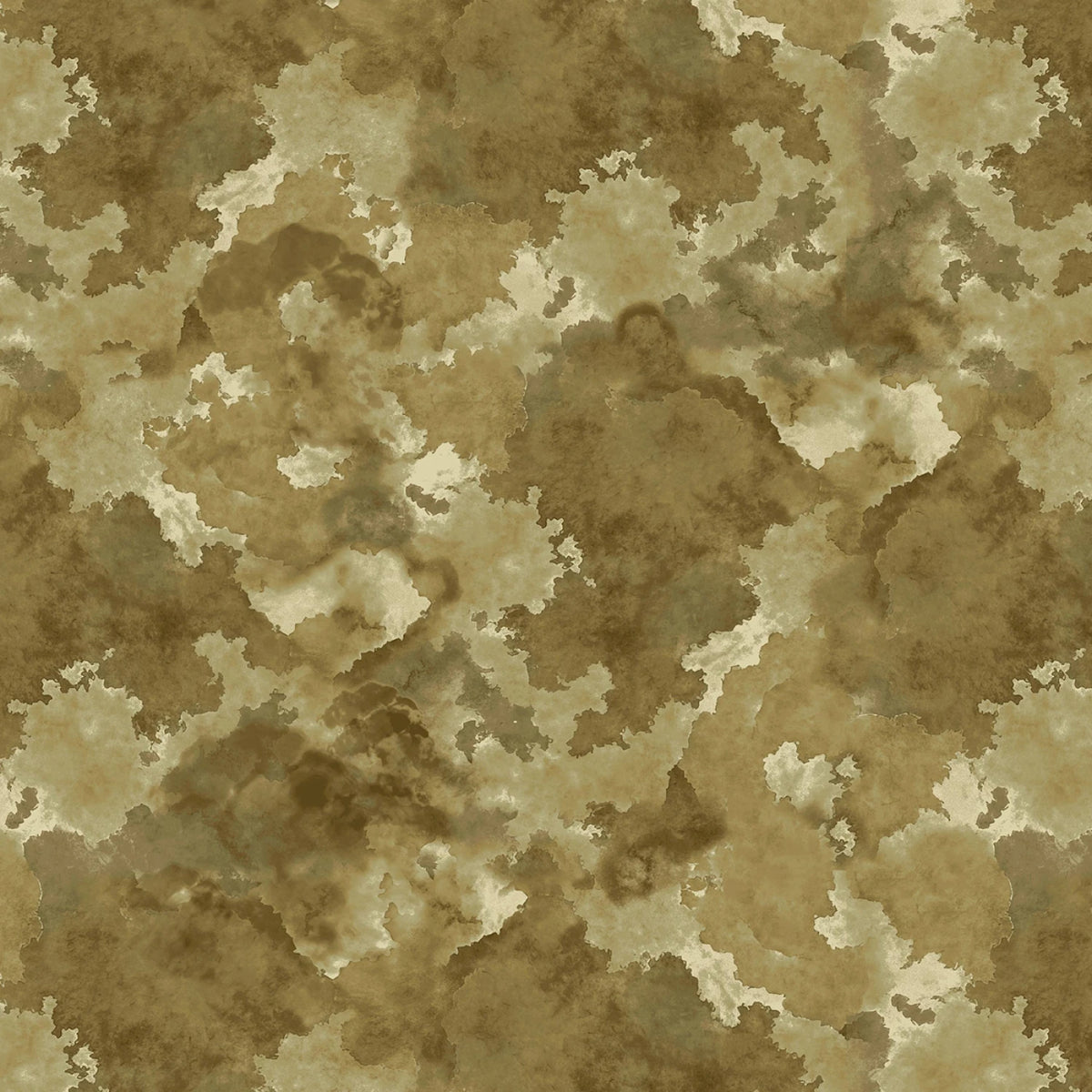 A seamless abstract camouflage pattern featuring organic, watercolor-like patches of earthy brown, tan, beige, and muted olive green.