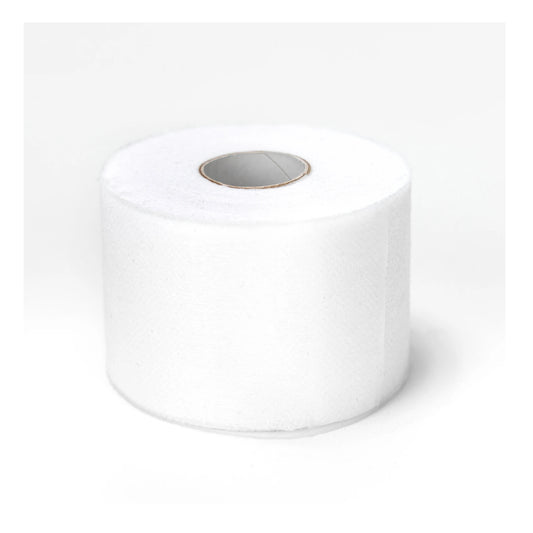 A single roll of white batting tape on a plain white background.