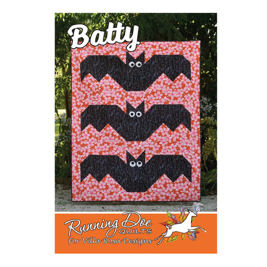 Postcard pattern featuring quilt with three bats