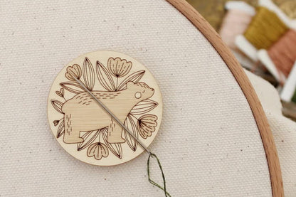 Wooden engraved magnetic needle minder, by oh, little wren