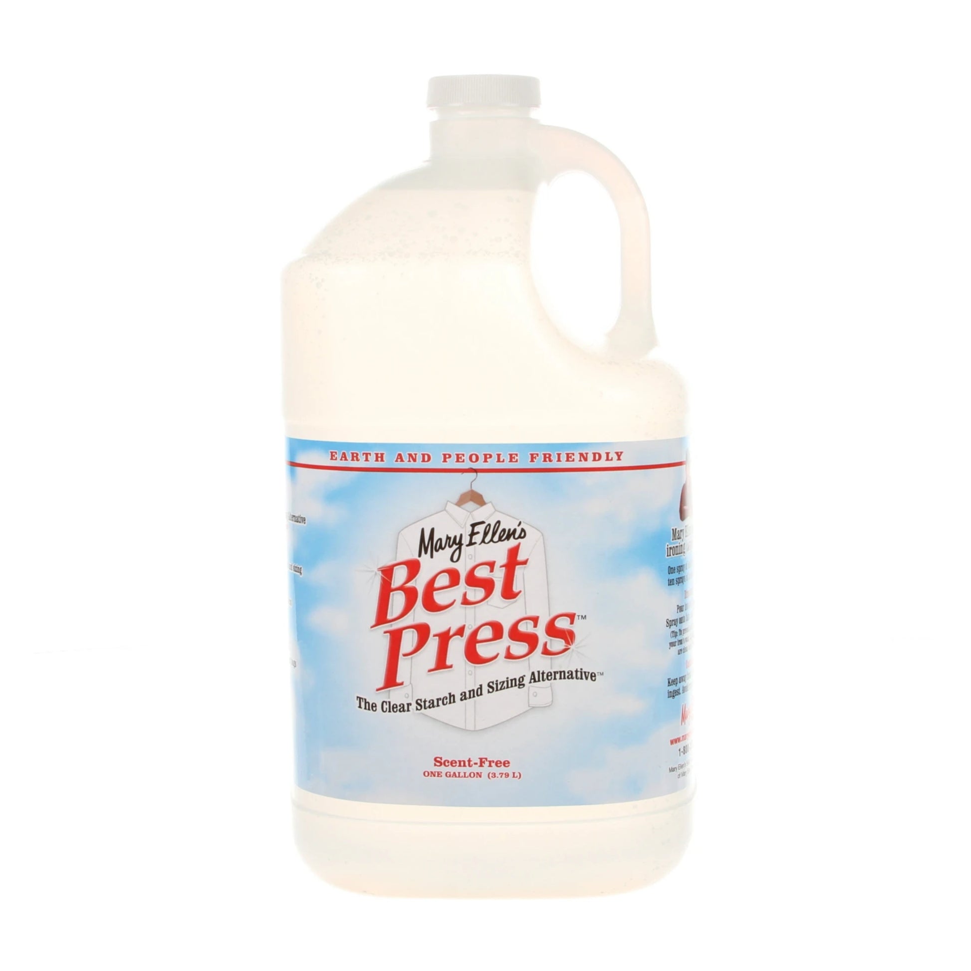 Gallon container of Mary Ellen's Best Press on a white background