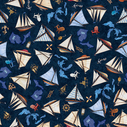 Ships, Navy from QT Fabrics for the 2026 All Michigan Shop Hop