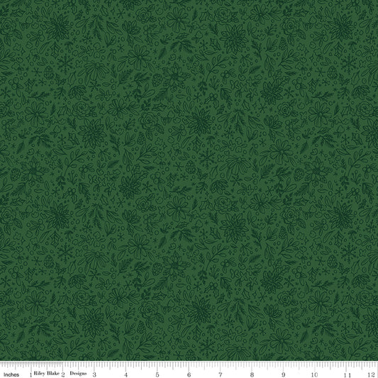 Dark green fabric with subtle floral pattern